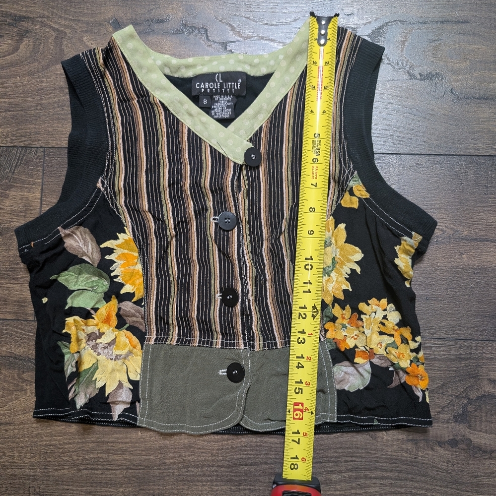 Carole Little Vintage Striped Floral Patch Boho Button Up Y2K Vest Top Size 8 - Picture 5 of 7